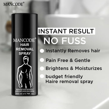 Mancode Hair Removal Cream Spray for Men, Hair removal spray for men, Painless Body Hair Removal for Back, Chest, Legs, Arms, Underarms & Intimate Areas, Fast Acting in 3-6 Minutes (200 ml)